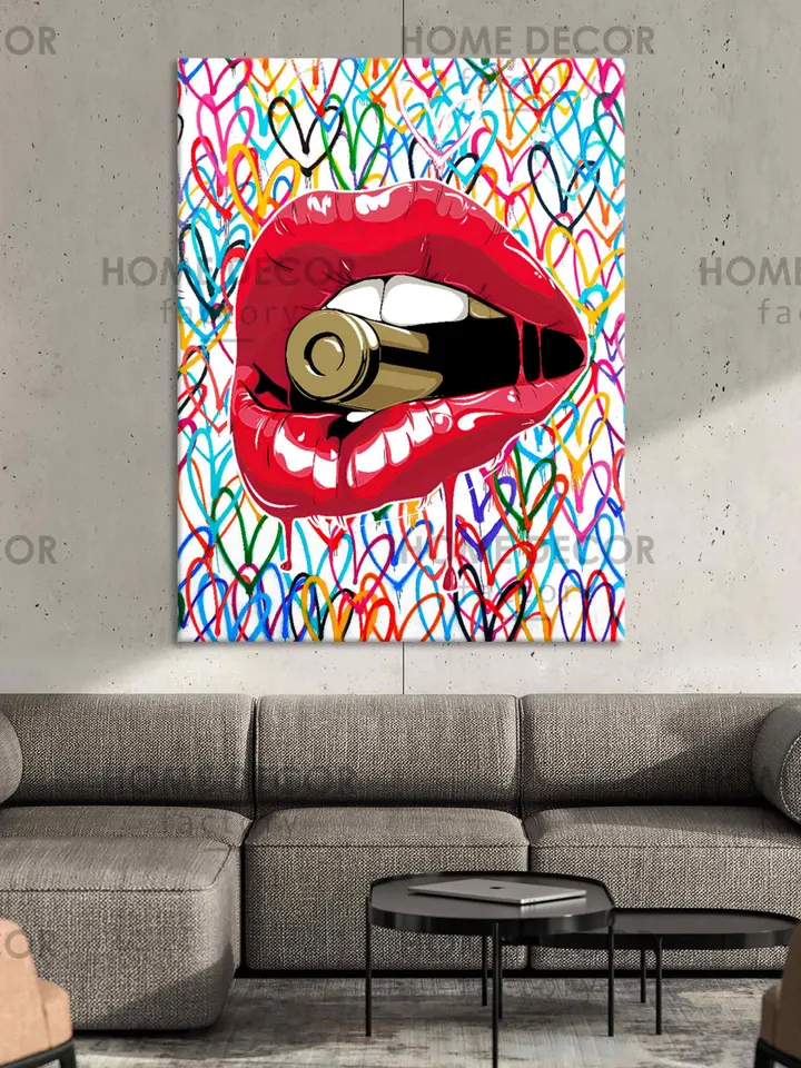 Gangsta Fashion Lips Canvas Art Abstract Fashion Modern Art Fashion Prints Female Lips Print Fashion Wall Art Printable Graffiti Art Design