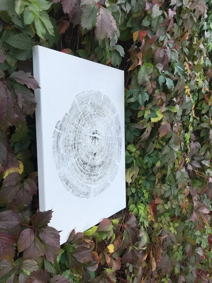 Printed by hand imprint with oil paints, real Tree Ring stamp, Nature Tree, Wood art, Tree ring print on canvas, Tree wall art, gift for she