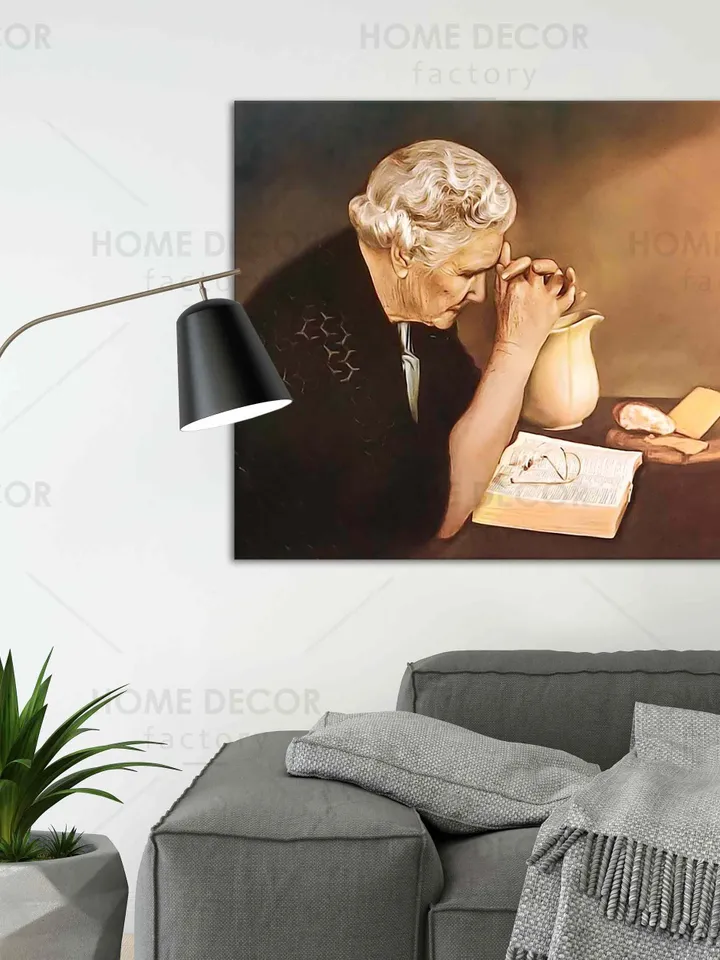 Eric Enstrom Gratitude praying Hands Religion Gold Print Over Bread Old woman Pray To Jesus Print Picture Artwork Elderly woman praying over
