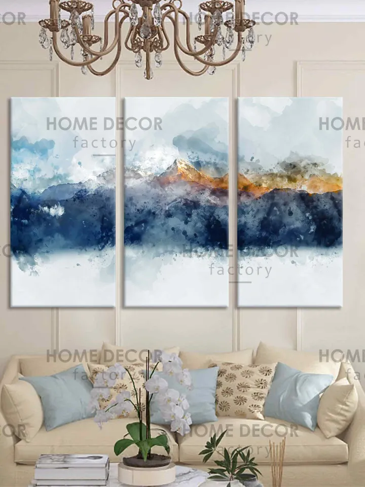 Blue Watercolour Mountains canvas print Mountains Abstract wall Art Navy blue Mountains Mountains Modern Decor Apartments watercolor print