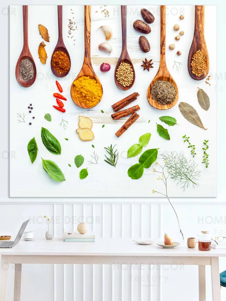 Spices Canvas Kitchen Art Dining room Wall art decor Restaurant art Print food Healthy food art Cooking gifts Spoon Herbs Spices Poster