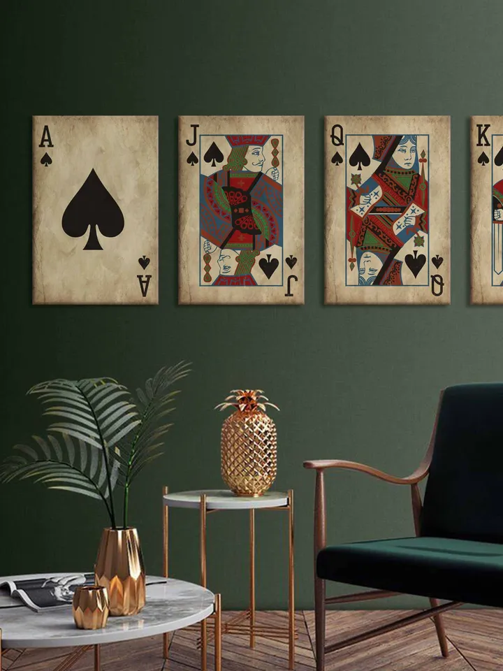 King & Queen Set Of 4 Art Prints Poker playing card print Poker art Casino print Poker canvas retro Cards canvas Gift to couple decor Art