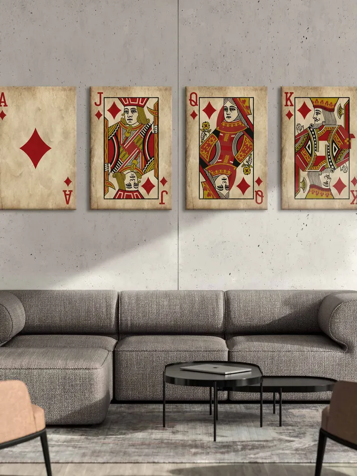 King & Queen Set Of 4 Art Prints Poker playing card print Poker art Casino print Poker canvas retro Cards canvas Gift to couple decor Art