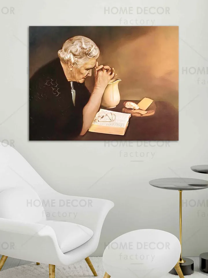 Eric Enstrom Gratitude praying Hands Religion Gold Print Over Bread Old woman Pray To Jesus Print Picture Artwork Elderly woman praying over