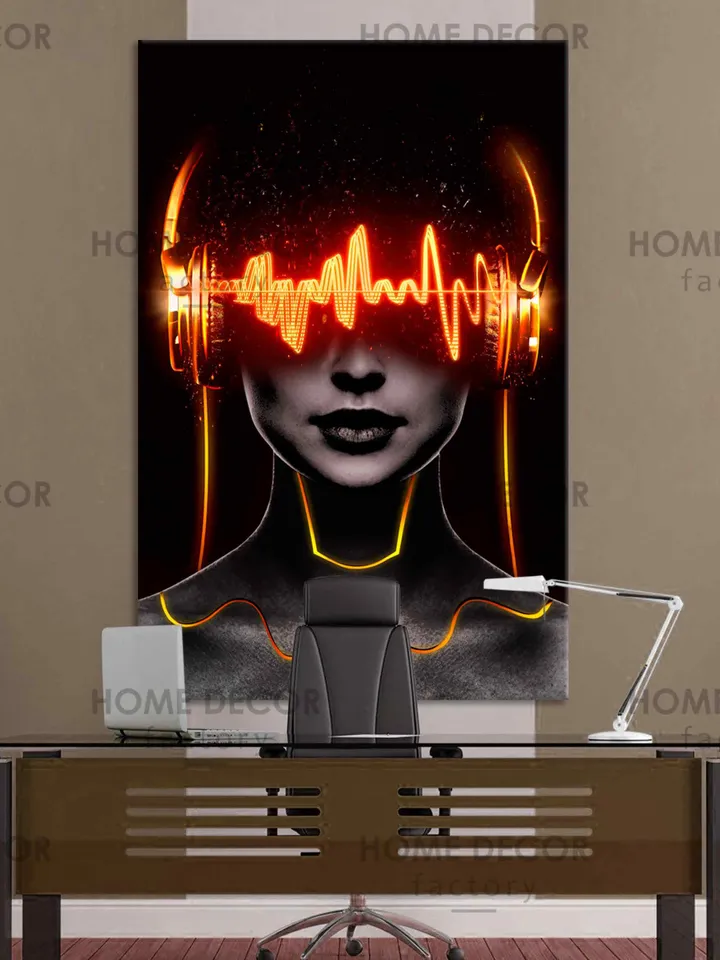 Cyberpunk Neon Girl Wall Art Gaming Print Video Game Art Beautiful Woman Canvas Print Neon Interior Wall Art Cyberpunk Art Graffiti Wall Art