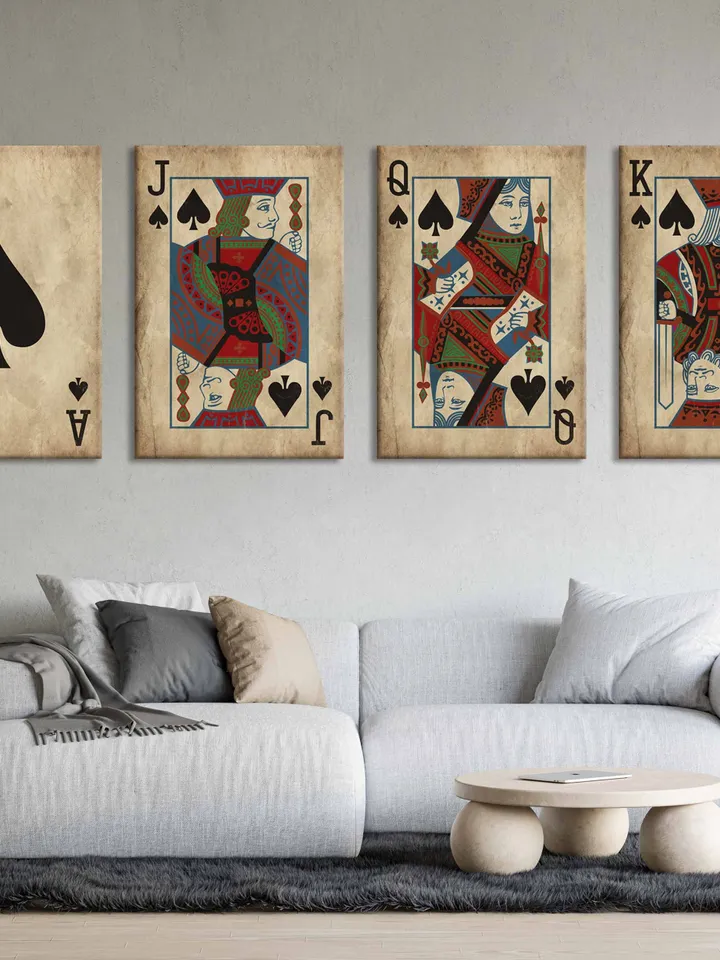 King & Queen Set Of 4 Art Prints Poker playing card print Poker art Casino print Poker canvas retro Cards canvas Gift to couple decor Art