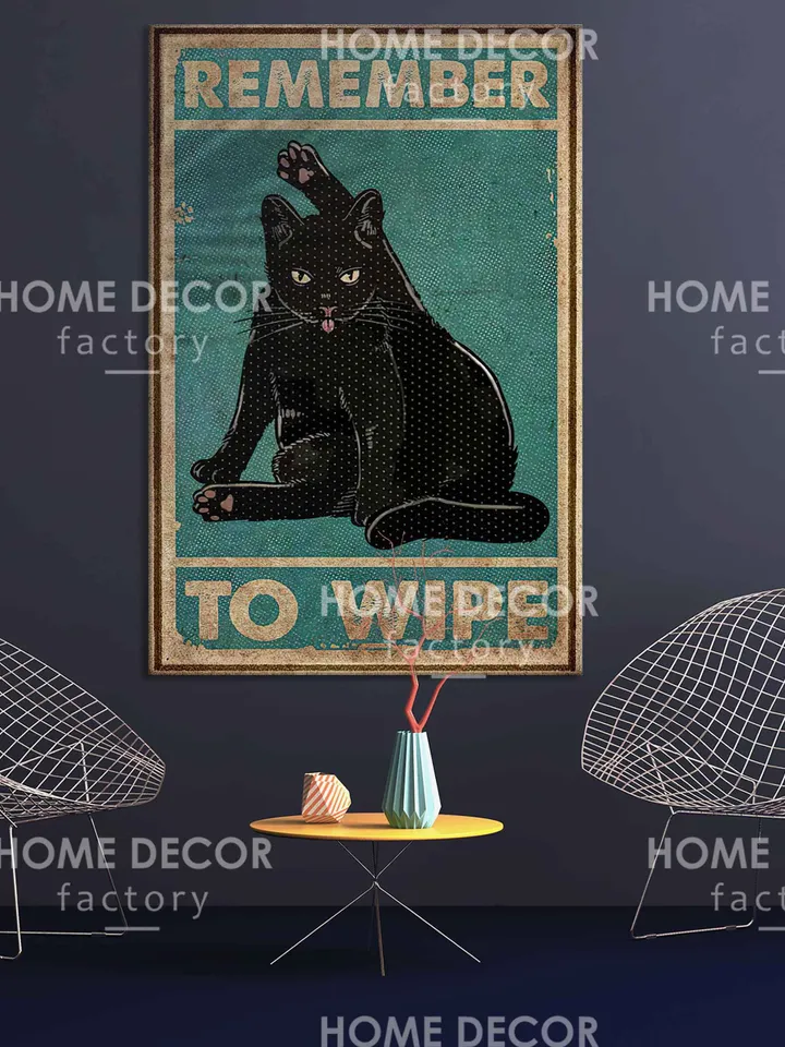 Cats canvas print, Remember to wipe Black Cat Poster - Love cats poster, Cat Poster Art, Funny Cat Poster, Vintage Black Cat Poster
