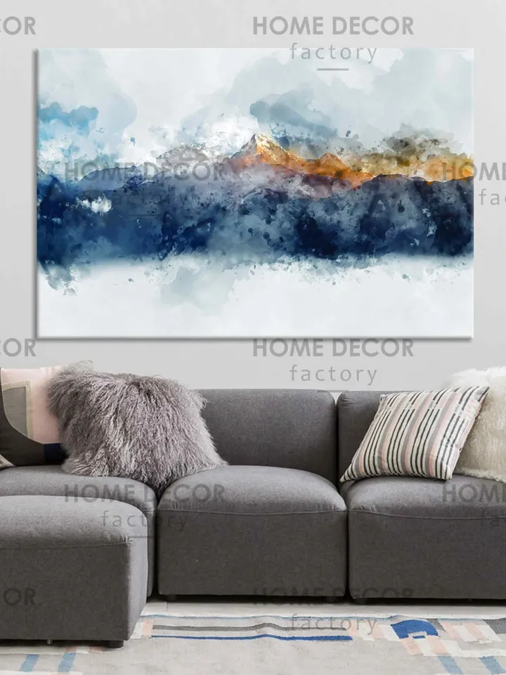 Blue Watercolour Mountains canvas print Mountains Abstract wall Art Navy blue Mountains Mountains Modern Decor Apartments watercolor print