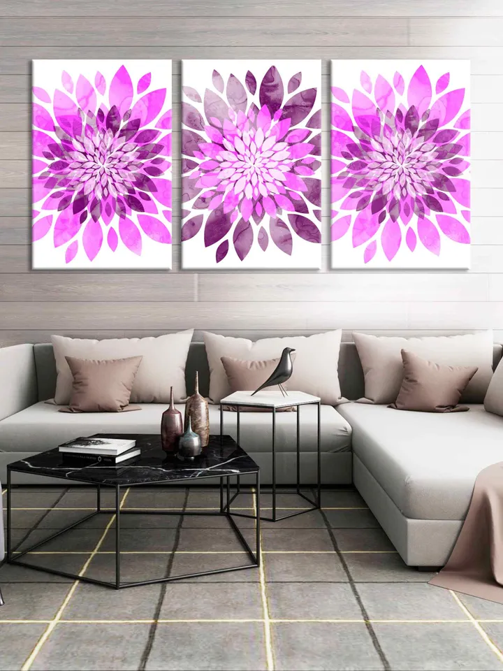 Abstract blue Flower bursts art Watercolor Flower White and pink art print Geometric flower wall art home decor Dining room kitchen wall art