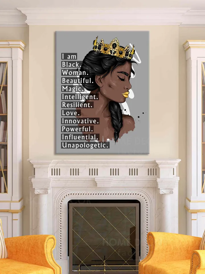 African American Queen Canvas Black Lives Matter Girl I Am Black Woman Canvas Wall Art Black Girl Black poster Quote Feminism Poster