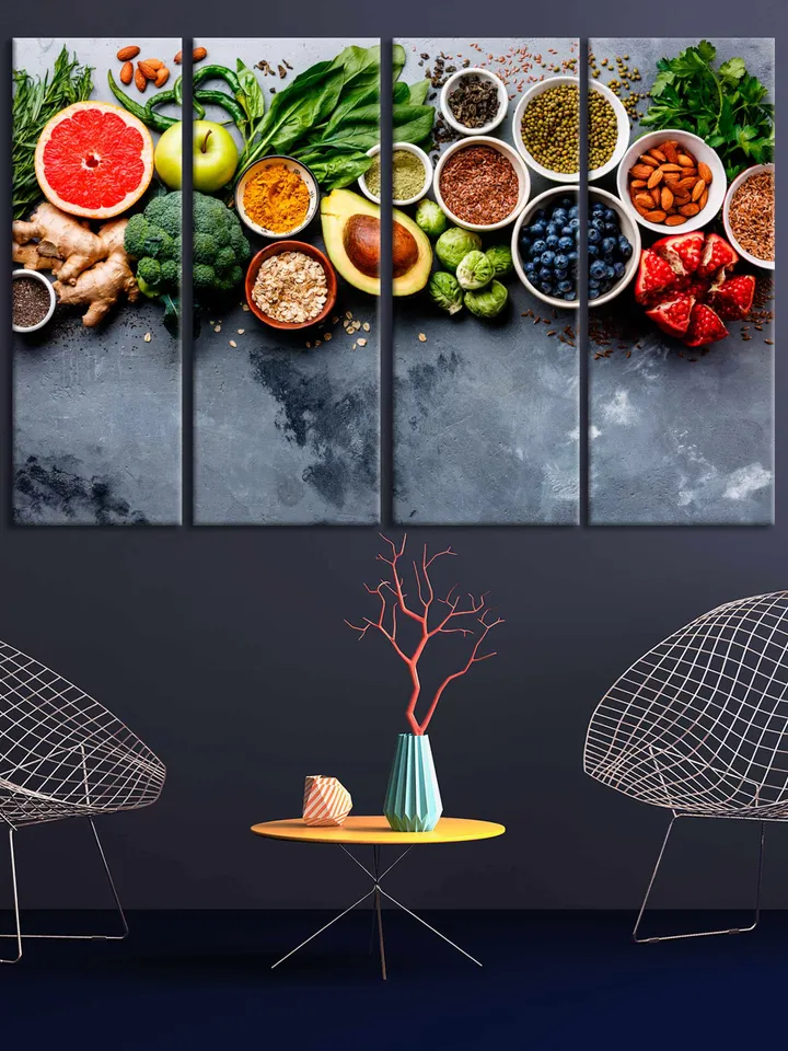 Fruit Kitchen Art Fruits And Vegetable Health Food Kitchen Decor Vegan Food Fresh Food Organic Food Food Art Canvas Wall Art Vegan Food Gift