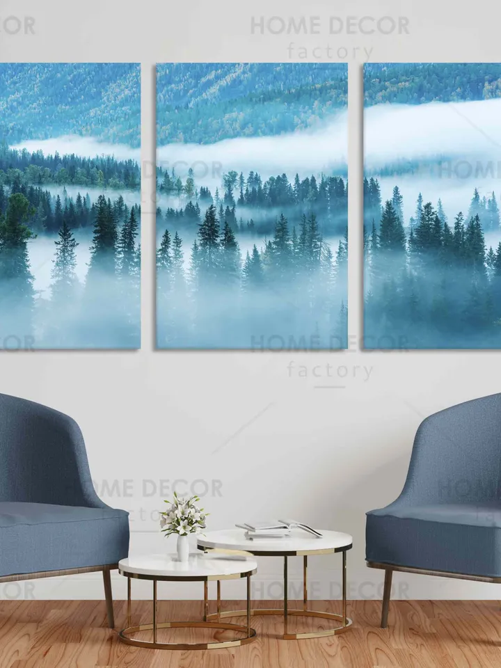 Foggy Forest Prints Misty Forest Wall Decor Foggy Mountain Print Forest 3 Piece Print Nordic Forest Set Scandinavian Photo Foggy Forest Art
