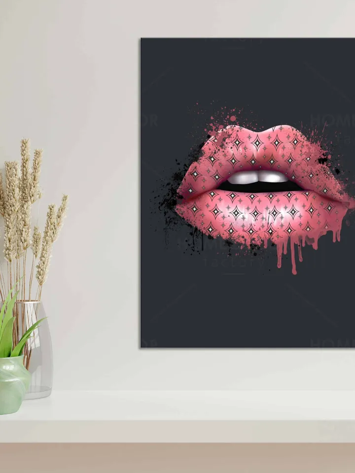 Light pink wall art, Blush pink decor, Fashion canvas print, Pink Fashion, Fashion modern, fashion wall decor, vanity art decor sparkle lips