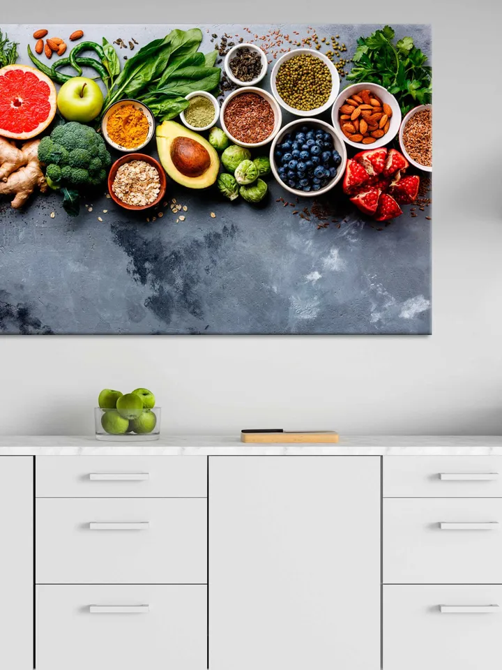 Fruit Kitchen Art Fruits And Vegetable Health Food Kitchen Decor Vegan Food Fresh Food Organic Food Food Art Canvas Wall Art Vegan Food Gift