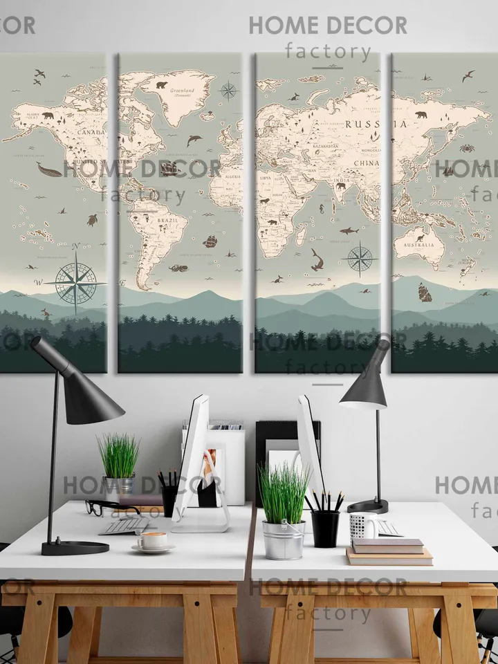 World Map Animal, Nursery room art, Canvas Art, Kids room canvas, Animal art, Kids world map poster, Playroom Print, Baby Decor,Nursery Room