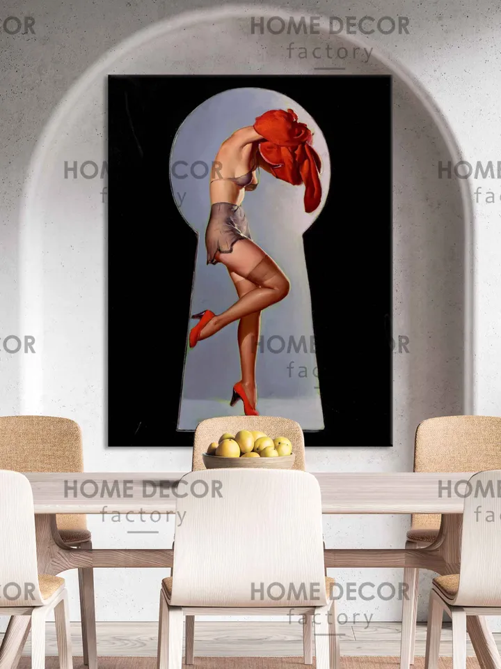Pin Up Girl Art Print Reproduction Print on Canvas, Large Decor Pinup Rockabilly, Pin Up Girl Wall Art home decor Pin Up wall art decor
