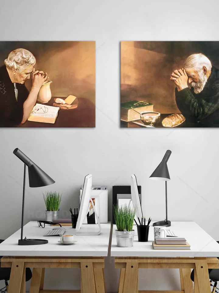 Eric Enstrom Gratitude and Grace praying Hands Religion Gold Print Over Bread Pray To Jesus Print Picture Artwork Elderly People praying