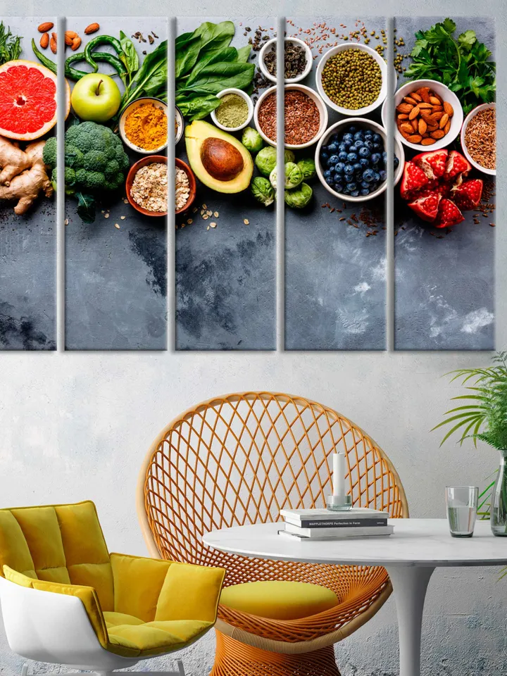 Fruit Kitchen Art Fruits And Vegetable Health Food Kitchen Decor Vegan Food Fresh Food Organic Food Food Art Canvas Wall Art Vegan Food Gift
