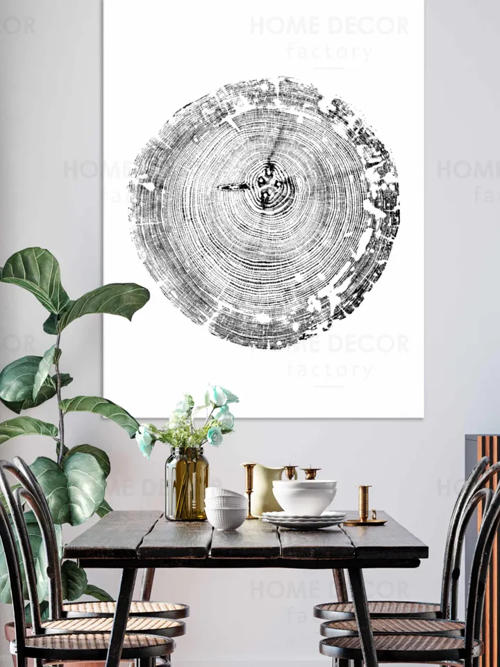 Tree ring print, floating frame, Woodcut art, large prints, Black and White, Tree canvas print, Black Stump Gift for Home Arborist