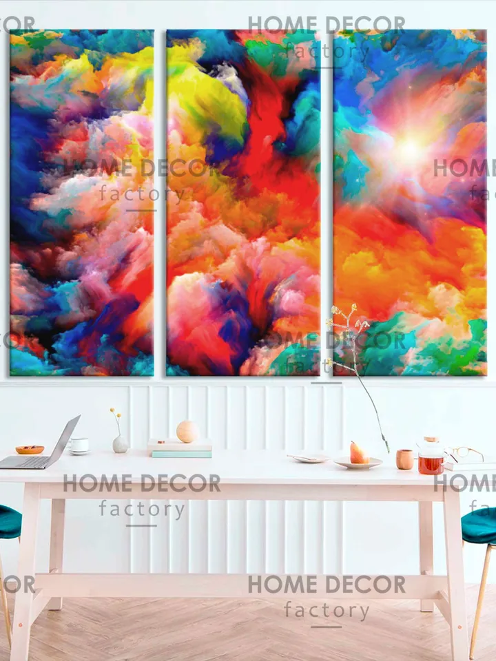 Marble Abstract home decor Contemporary print Marble multi panels Colorful Cloud art Rainbow cloud wall art prints