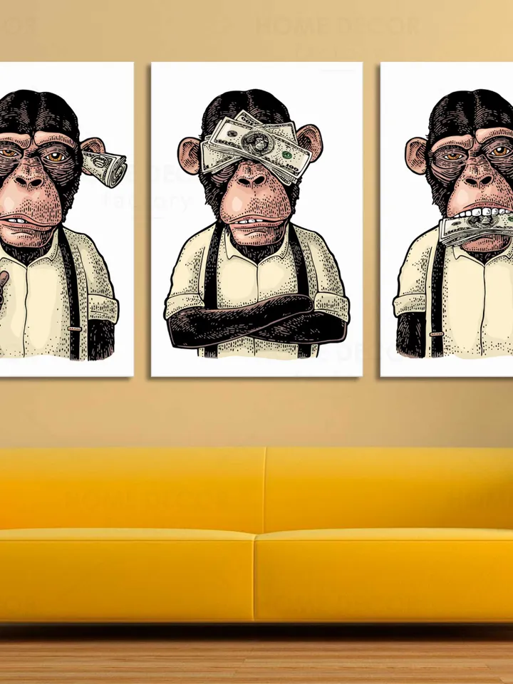 Floating frame Three Wise Monkeys Street Art Funny Monkeys Graffiti Poster Modern wooden frame Don't See Don't Hear Don't Speak Modern Art