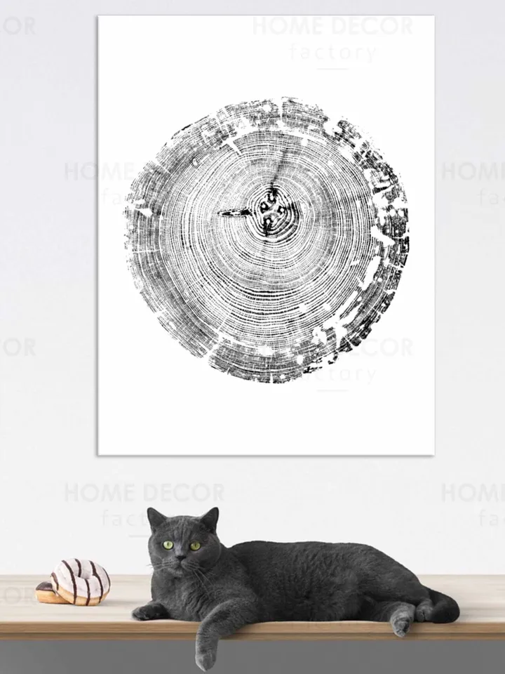 Tree ring print, floating frame, Woodcut art, large prints, Black and White, Tree canvas print, Black Stump Gift for Home Arborist