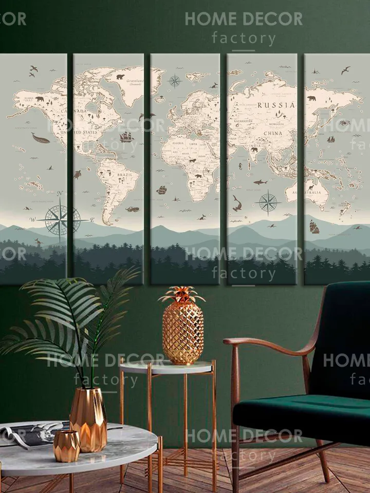 World Map Animal, Nursery room art, Canvas Art, Kids room canvas, Animal art, Kids world map poster, Playroom Print, Baby Decor,Nursery Room