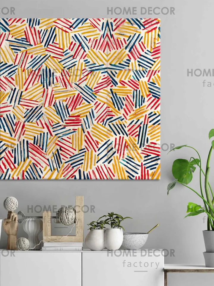 Jasper Johns Corpse Mirror, Vintage Exhibition Poster, Exhibition Poster, Color Stripes Decor, Pop-Art Canvas, Wall Art Decor, Abstract art