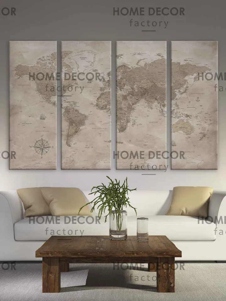 Personalized Modern Travel Map Wall Art, World Map Personalized Canvas, Travel Gift Rustic Travel Map, Modern Map Ready to hang,Canvas print