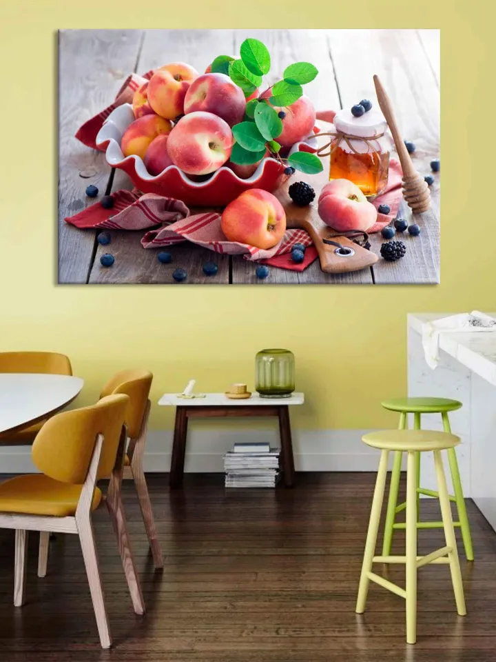 Tropical Fruits wall art Peaches wall decor Dining Room Home wall decor Print Set for Kitchen Decor Cafe Shop art Decor Fruits Kitchen Decor