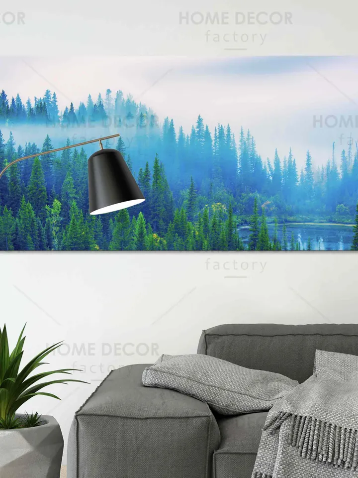 Nordic Forest Set, Forest Panoramic Canvas Print, Large Forest Paint, Foggy Forest Art, Scandinavian Photo Print, Magical Forest Decor Art
