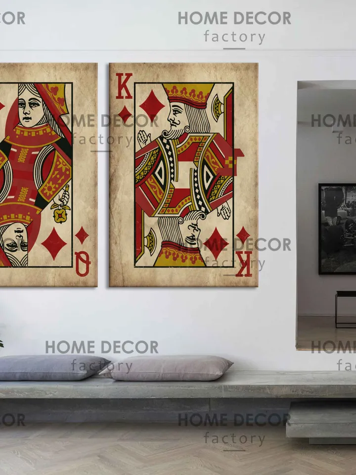 Vintage Kings Art print King and queen Wall art canvas Playing card print Wedding gift Royal couple Casino wall art His and hers wall decor