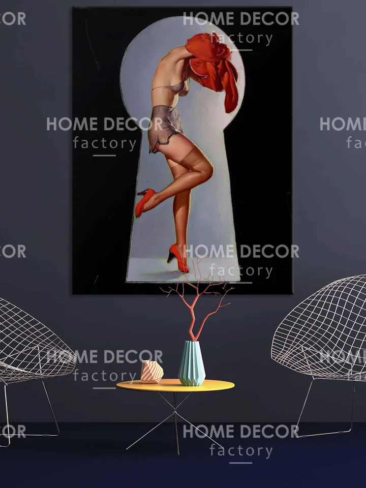 Pin Up Girl Art Print Reproduction Print on Canvas, Large Decor Pinup Rockabilly, Pin Up Girl Wall Art home decor Pin Up wall art decor