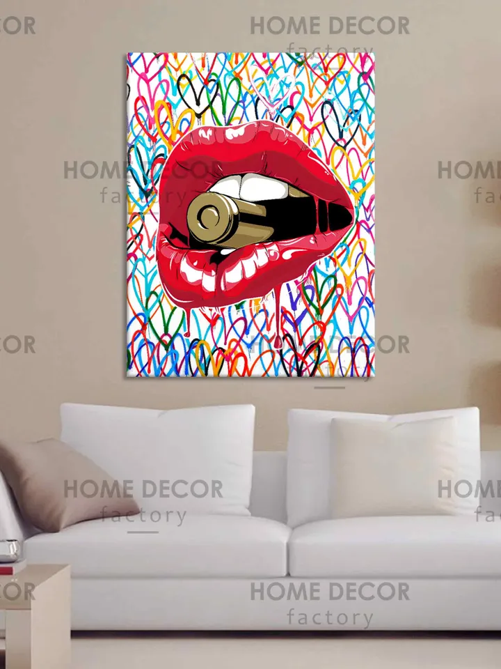 Gangsta Fashion Lips Canvas Art Abstract Fashion Modern Art Fashion Prints Female Lips Print Fashion Wall Art Printable Graffiti Art Design