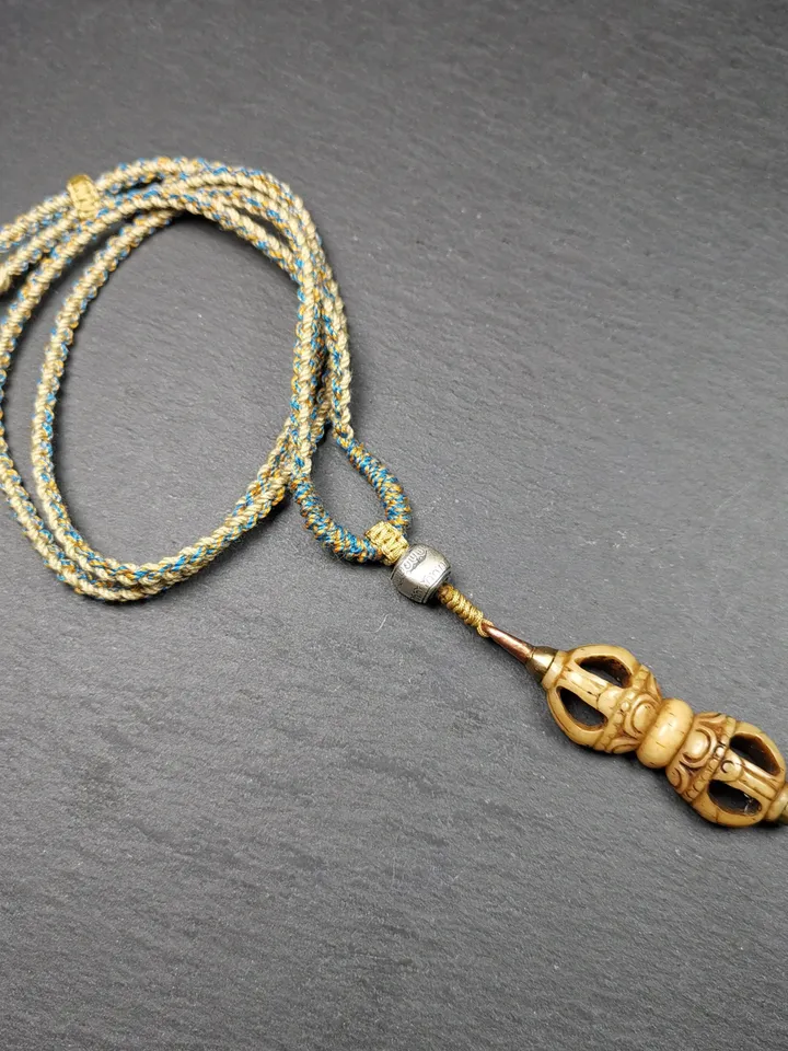 Gandhanra Old Tibetan Kapala Leg Bone Vajra Amulet | Blessed Dorje Pendant | Hand-Carved Tibetan Artifact | 41mm × 17mm