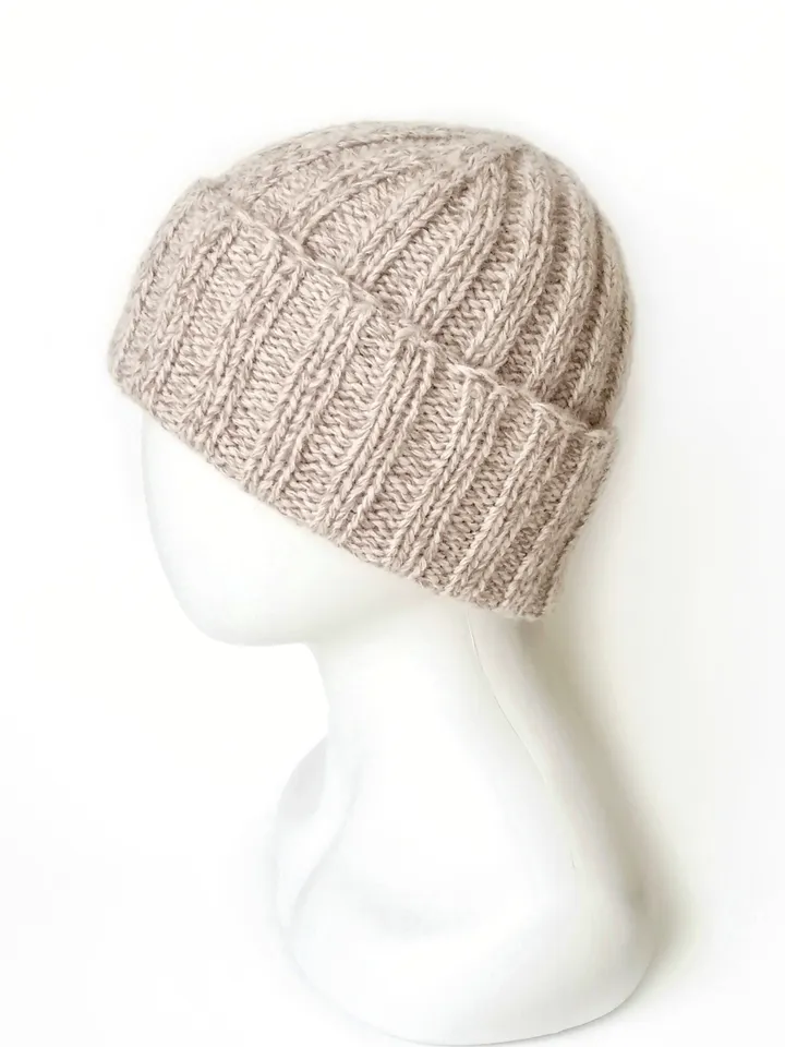 Hand-Knitted Warm Winter Cap, Handcrafted Italian Cashmere Men's Beanie: Seamless Luxury Knit with Cuff, Handmade Design. FREE SHIPPING!