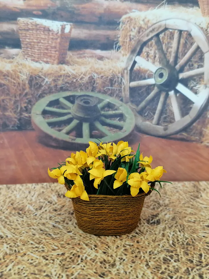 Flowers in a basket. Dollhouse miniature. Handmade. 1:12.