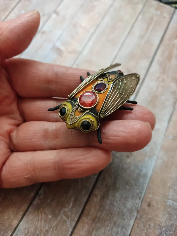 Brooch Cicada, Orange brooch, Brooch pin, Rare vintage cicada brooch