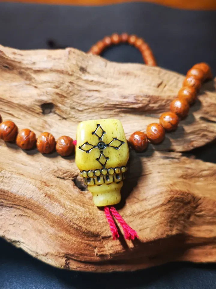 Gandhanra Tibetan Yak Bone Carved Guru Bead,T-drilled 3-Hole Prayer Bead,Mala Bead,Connector Bead for Buddhist Bead Accessories
