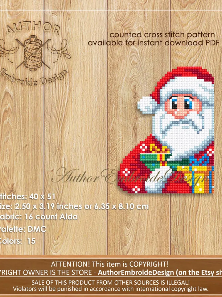Christmas corner bookmark cross stitch pattern PDF download Santa cross stitch chart, Christmas bookmark pattern digital PDF, New year #B391