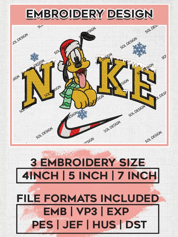 Ni.kee Santa Claus Pluto Embroidery Design Files, Disney Christmas Machine Embroidery, Disneyland Embroidery, 3 sizes, Cute Christmas Machine embroidery designs, Digital Download