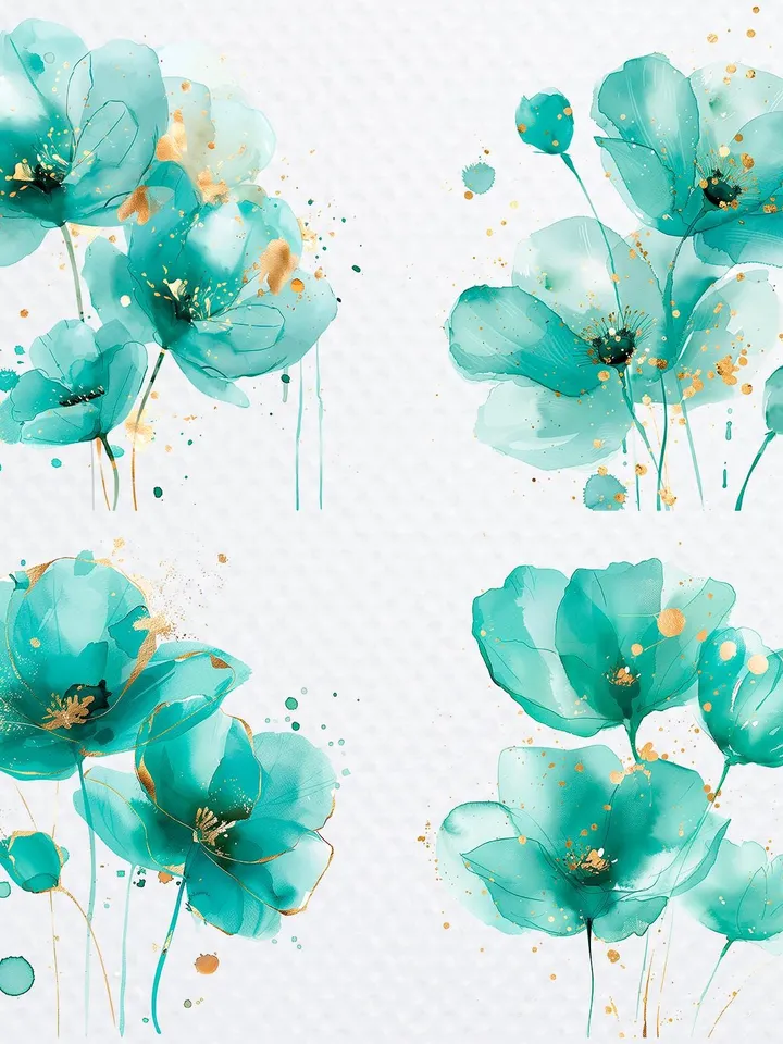 16 Abstract Flowers PNG Bundle, Flowers Print, Alcohol ink Watercolor clipart for sublimation, High Quality PNGs, Paper craft, junk journals