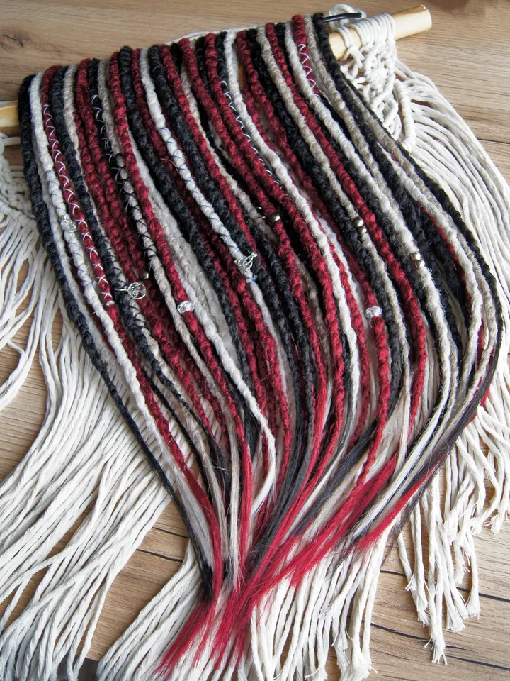 Viking dread extension Synthetic Crochet black burgundy gray dreadlocks Double Single ended dread Set Full Head Faux locs Witch hair