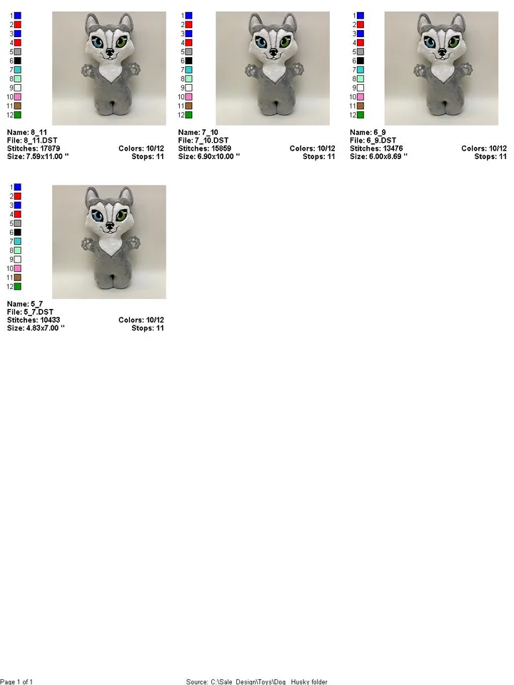 ITH Dog Hasky toy soft stuffed in the Hoop Digital Design for Machine Embroidery