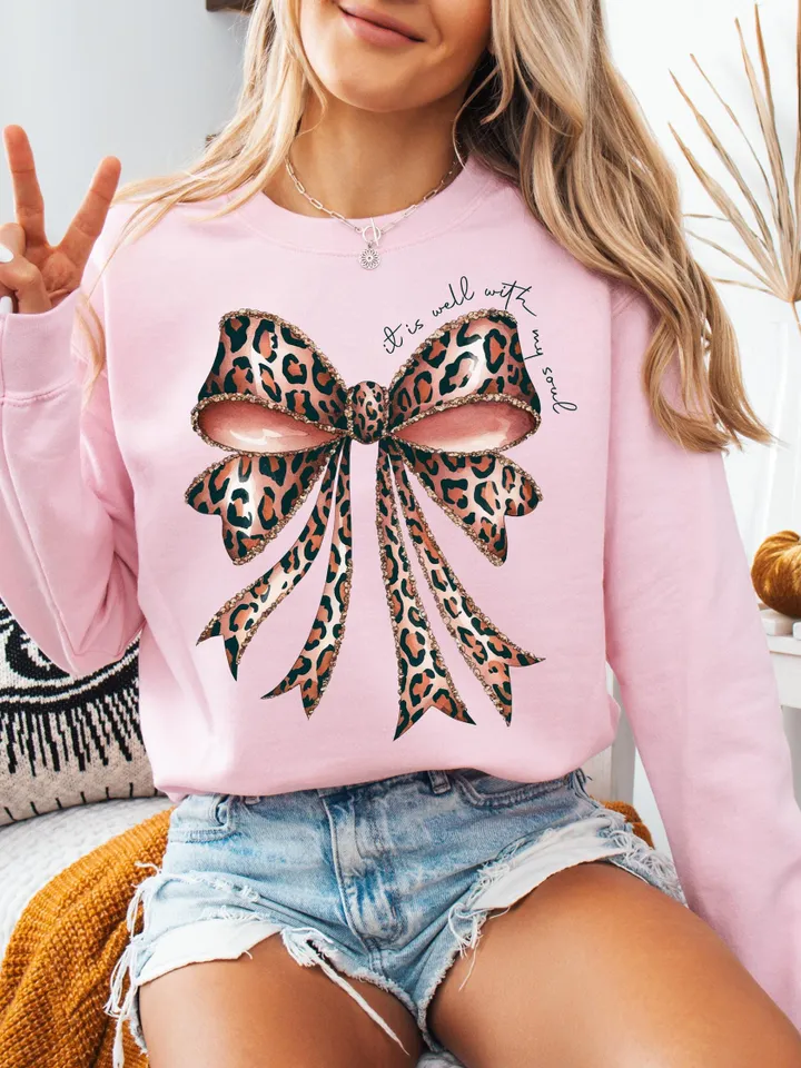 It Is Well With My Soul Png, Leopard Print Bow Png, Christian Bow Png, Hand Drawn Bow Png, Bible Verse Sticker Png, Coquette Bow Sublimation