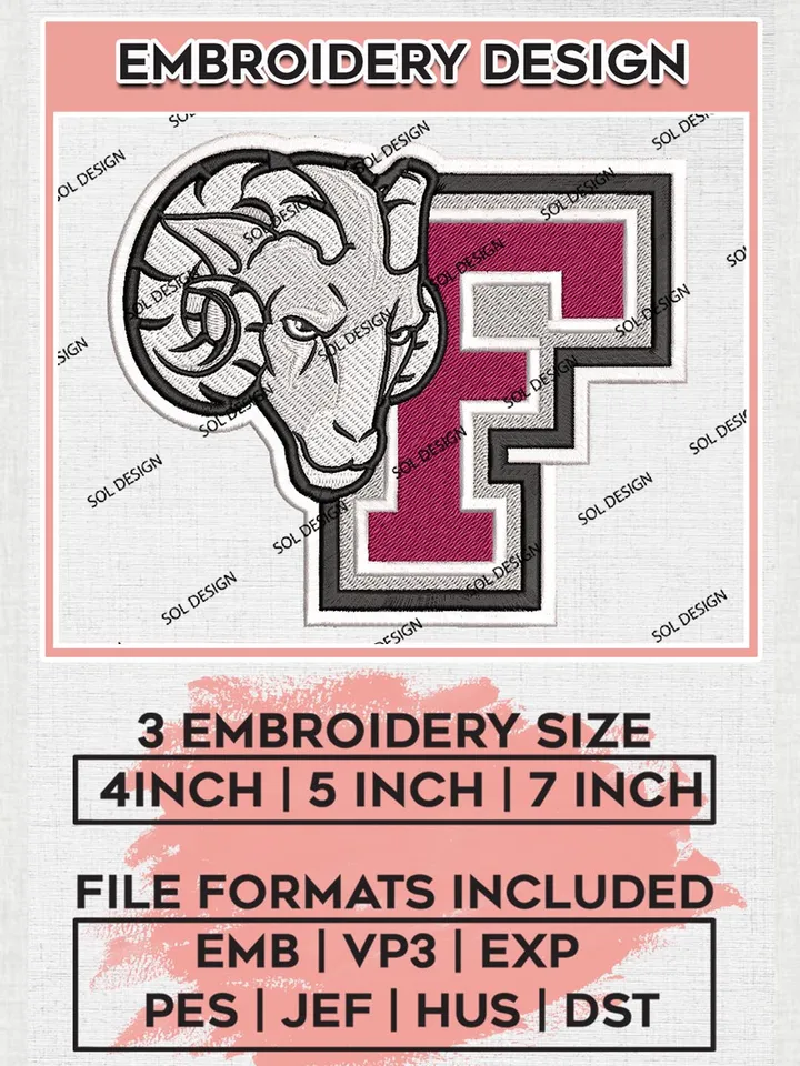 Fordham Rams Logo Machine Embroidery Design, NCAA Fordham Rams Embroidery Design Design files, NCAA Embroidery Designs, NCAA Machine Embroidery Designs, Digital Download