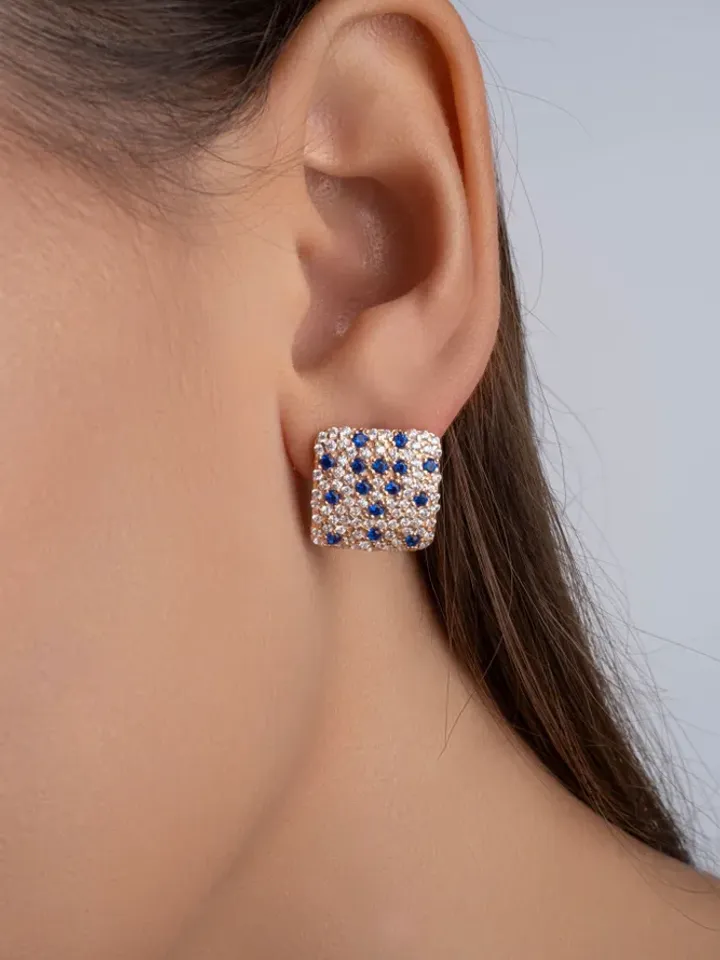 Women's earrings gold plated silver 925 with cubic zirconia and sapphires