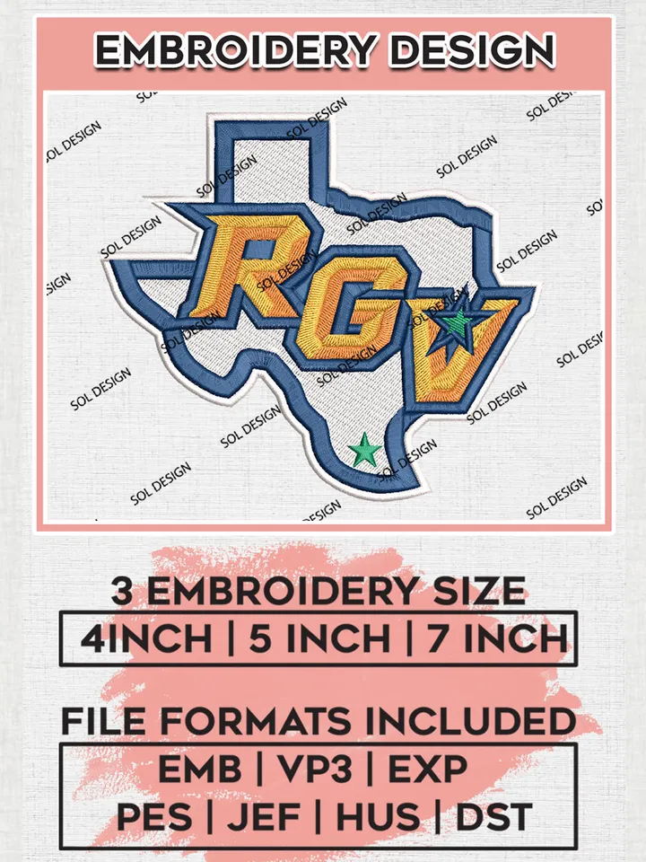 UT Rio Grande Valley Logo Machine Embroidery Design, NCAA RGV Valley Team Embroidery Design Design files, NCAA Team Embroidery Designs, NCAA Machine Embroidery Designs, Digital Download