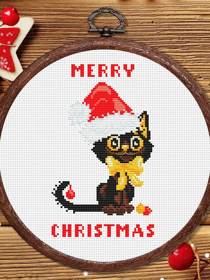 Christmas Cat Cross Stitch Pattern, Christmas Cross Stitch Pattern, Cat Cross Stitch Pattern, Merry Christmas Cross Stitch Pattern #hld009