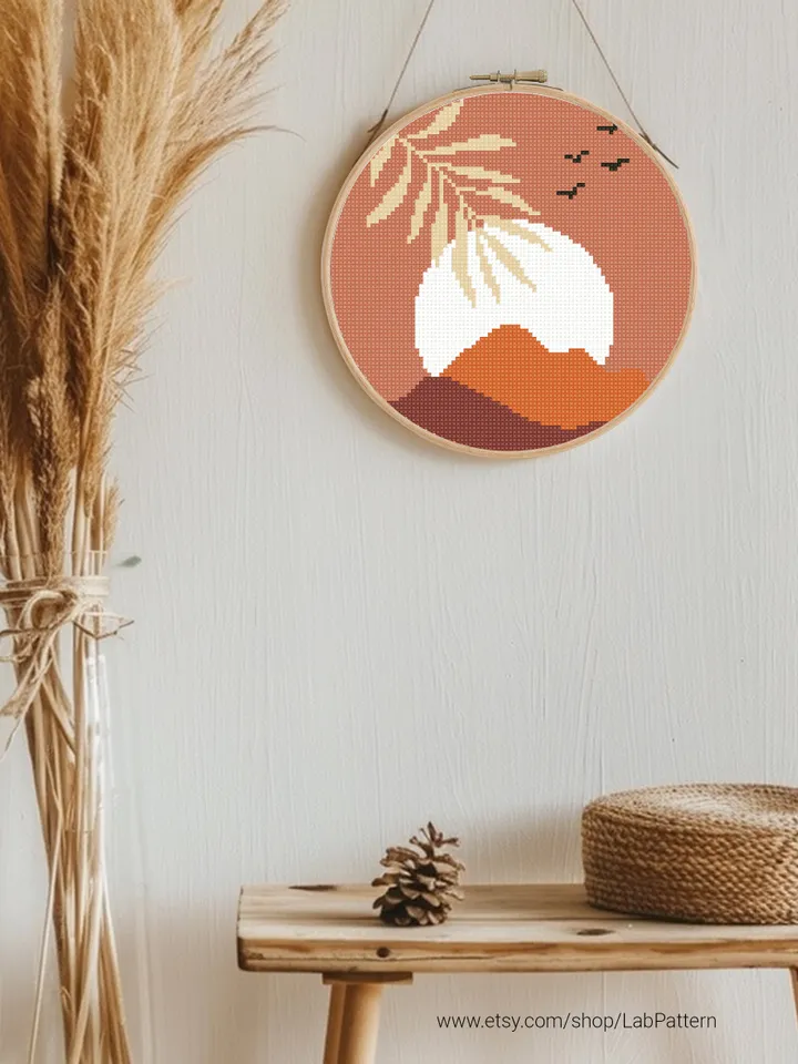 Bundle of 9 Boho Style modern cross stitch woman cross stitch patterns nature home decor beginners embroidery counted gift DIY instant PDF